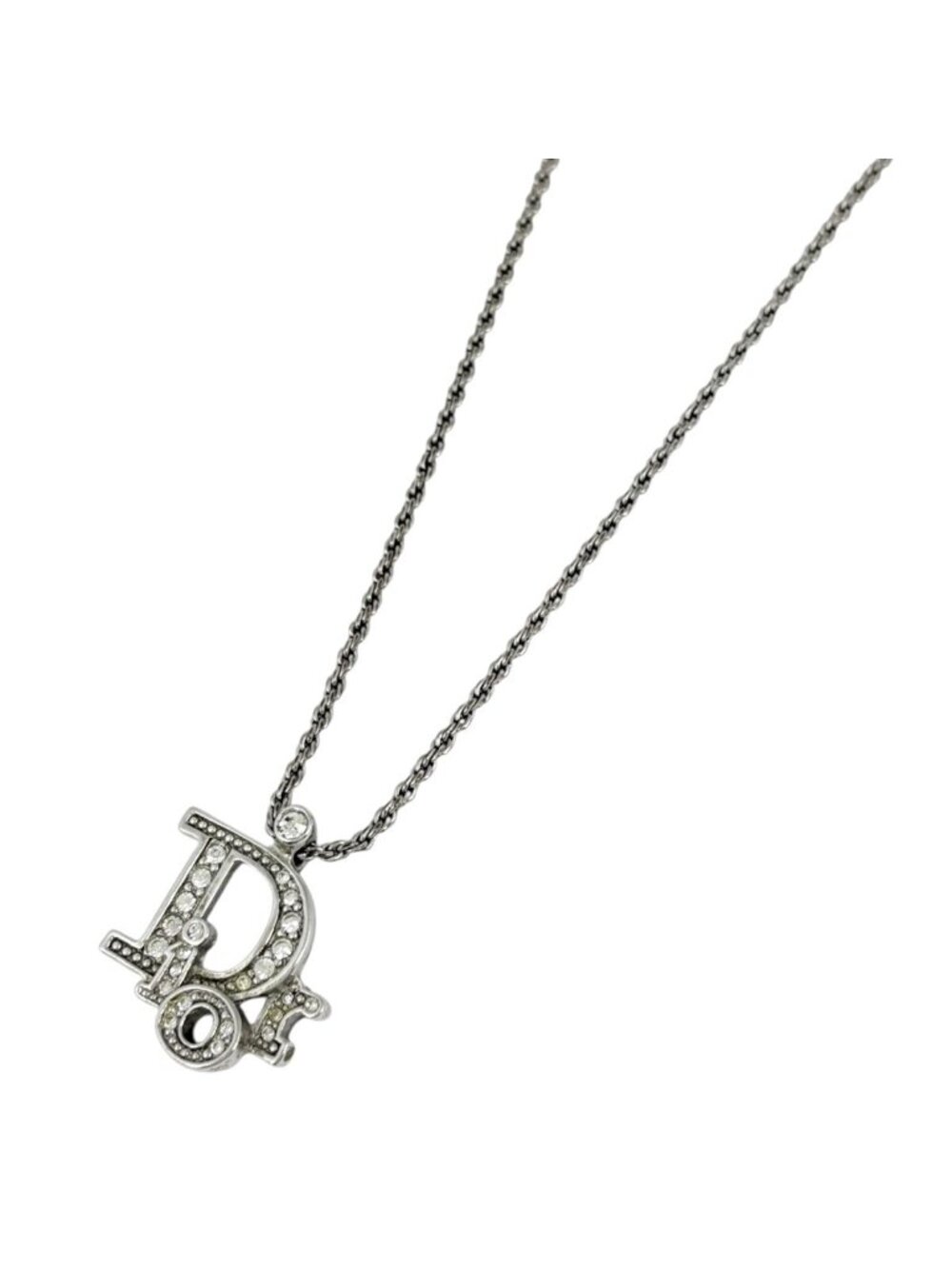Dior Necklace Silver Plated Rhinestone